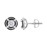 Black Rhodium Plated .925 Sterling Silver Round 1-1/2 cttw Diamond Double Halo 4-Prong Solitaire Milgrain Stud Earrings (H-I Color, I2-I3 Clarity)