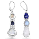 10.17 Carat Genuine Lapis, Labradorite and White Rainbow Moonstone .925 Sterling Silver Earrings