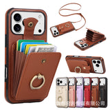 Leather Phone Case With Ring Holder And Card Slot Drop Proof Protective Case