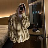 AutumnWinter Hooded Striped Sweater Cardigan Coat