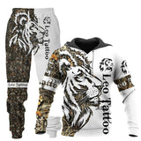 Animal-print Hooded Pullover Sweatshirt And Menswomens Sportswear Set