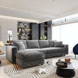104.3 ' Plush Corduroy 4-Seat Sofa, Modern Comfy Upholstered Sofa Cloud Couch, Deep Seat Couches with Soft Pillows and 3 Ottomans, Convertible Sofa Lounge Chair, for Living Room,Apartment,Office,Grey