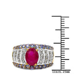14K Yellow Gold Plated 3.02 Carat Genuine Ruby, Tanzanite & White Topaz .925 Sterling Silver Ring