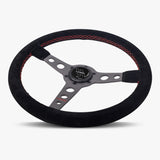 The Daytona | Black Alcantara Suede | Graphite Spoke | Red Stitch