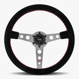 The Daytona | Black Alcantara Suede | Graphite Spoke | Red Stitch
