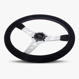 The Daytona | Black Alcantara Suede | Silver Spoke | Bavarian Stitch