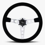 The Daytona | Black Alcantara Suede | Silver Spoke | White Stitch
