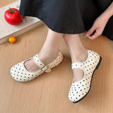 Black Round Toe Retro Polka Dot Shallow Mouth Flat Sole Single Shoe Women's Summer 2026 New Style Hundred Matching Skirt Mary Jane Shoes