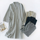 Men's Nightgown Woven Cotton Mid-length Home Bathrobe
