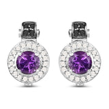 2.29 Carat Genuine Amethyst, Black Diamond and White Diamond .925 Sterling Silver Earrings