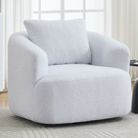 360° Swivel Round Upholstered Comfy Chair With One Soft Pillow, Teddy Fleece High-Resilience Sponge Single Sofa, No Assembly for Living Room, Bedroom, Apartment, White