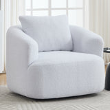 360° Swivel Round Upholstered Comfy Chair With One Soft Pillow, Teddy Fleece High-Resilience Sponge Single Sofa, No Assembly for Living Room, Bedroom, Apartment, White