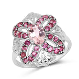 1.82 Carat Genuine Morganite & Rhodolite .925 Sterling Silver Ring