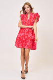 Umgee Full Size Two Tone Floral Print Ruffle Cap Sleeve Mini Dress Plus Size