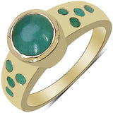 14K Yellow Gold Plated 1.55 Carat Genuine Emerald & White Diamond .925 Sterling Silver Ring