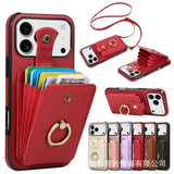 Leather Phone Case With Ring Holder And Card Slot Drop Proof Protective Case