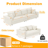 102.4 'Plush Corduroy 4-Seat Sofa,Modern Comfy Upholstered Sofa Cloud Couch,Deep Seat Couches with Soft Pillows and Movable Ottoman,Convertible Sofa Lounge Chair,for Living Room,Apartment,Office,Beige