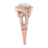 10K Rose Gold 3/4 Cttw Diamond Floral Cluster Head and Twisted Shank Cocktail  Ring (H-I Color, SI1-SI2 Clarity)- Size 7