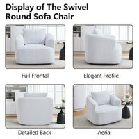 360° Swivel Round Upholstered Comfy Chair With One Soft Pillow, Teddy Fleece High-Resilience Sponge Single Sofa, No Assembly for Living Room, Bedroom, Apartment, White