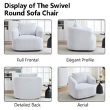 360° Swivel Round Upholstered Comfy Chair With One Soft Pillow, Teddy Fleece High-Resilience Sponge Single Sofa, No Assembly for Living Room, Bedroom, Apartment, White