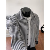 Vintage Lapel Sophisticated Striped Long-sleeve Top