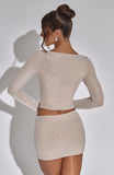 Long Sleeve Top Rhinestone Tight Mini Skirt Suit