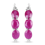 1.81 Carat Genuine Ruby and White Diamond .925 Sterling Silver Earrings