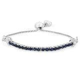 2.41 Carat Genuine Blue Sapphire and White Zircon .925 Sterling Silver Bracelet