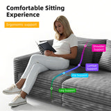 102.4 ' Plush Corduroy 4-Seat Sofa,Modern Comfy Upholstered Sofa Cloud Couch,Deep Seat Couches with Soft Pillows,Convertible Deep Seat Sofa Lounge Chair for Living Room Bedroom,Apartment,Office,Grey