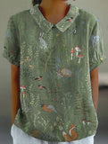 Stylish Digital-print Lapel Short-sleeve Shirt