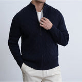 Mens Casual Slim-fit Jacquard Knitted Coat With A Stand-up Collar