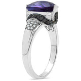 3.71 Carat Genuine Amethyst, Black Diamond & White Diamond .925 Sterling Silver Ring