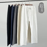 White Loose-fitting Straight-leg Lightweight Cotton-linen Casual Trousers