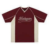Short-sleeved Men's Summer Color Contrast Patchwork Loose T-shirt Couple Letters Top