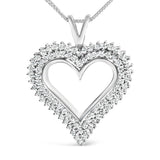 .925 Sterling Silver 1.00 Cttw Lab-Grown Diamond Open Heart Pendant Necklace (F-G Color, VS1-VS2 Clarity) - 18" Inches