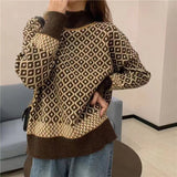 Womens Retro Chic Contrast-Knit Sweater