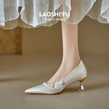 Women Soft Leather French Pointed Toe Pearl Thin Heel Pumps, 2026 New Comfortable High Heels, Shallow Mouth Party Dress Shoes