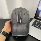 Retro Washed Distressed Denim Baseball Cap With Patch Holes And Embroidered Letter QY Soft Top Casual And Versatile Beanie