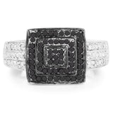 0.55 Carat Genuine Black Diamond and White Diamond .925 Sterling Silver Ring