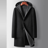 Mens Mid-Length Wool Coat With A Hood Reversible Style