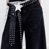 Polka-dot Silk Scarf Beltearly Autumn Styling With Denim Vintage Vibe