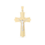 14k Two Tone Gold High Polish Diamond Cut Cross Pendant