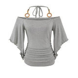 Women's Retro Off-the-Shoulder Beaded Halter Neck Top