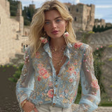 Women's Minimalist Collared Vintage Blouse With A Hanging Feel
