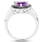 1.56 Carat Genuine Amethyst and Black Diamond .925 Sterling Silver Ring