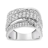 .925 Sterling Silver 2.00 Cttw Round-Cut Diamond Overlapping Bypass Band Ring (I-J Color, I2-I3 Clarity) - Ring Size 7
