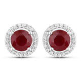 1.22 Carat Genuine Ruby and White Diamond 14K White Gold Earrings