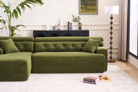 105' Modula Compression Sponge L-Shaped, Chesterfield-Inspired Design, No-Assembly Chenille Couch, 30D High-Density for Living Room, Bedroom, Apartment.Green.