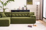 105' Modula Compression Sponge L-Shaped, Chesterfield-Inspired Design, No-Assembly Chenille Couch, 30D High-Density for Living Room, Bedroom, Apartment.Green.