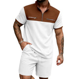 Mens Half-Zip Stand-Neck Short-Sleeve T-Shirt And Shorts Set